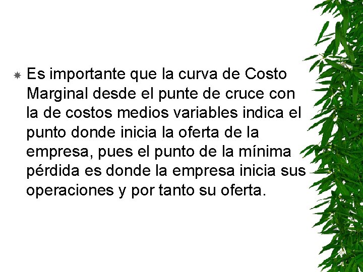  Es importante que la curva de Costo Marginal desde el punte de cruce