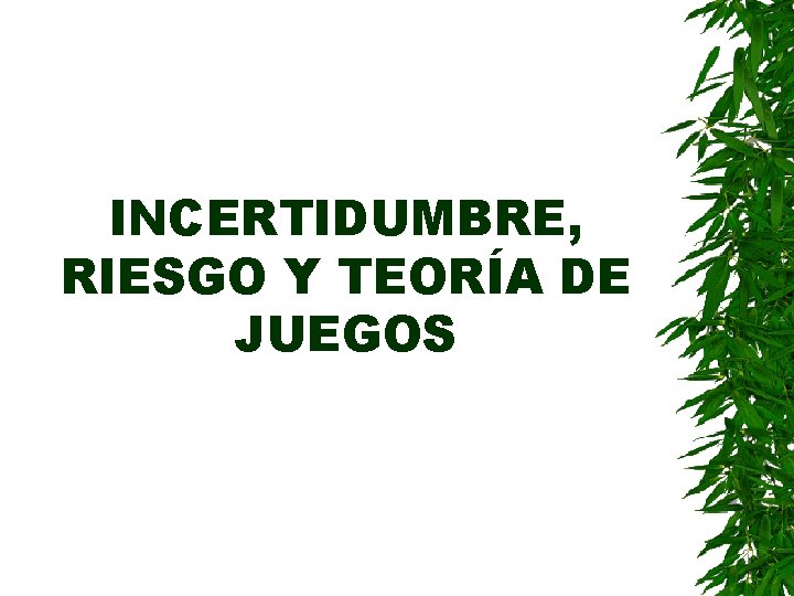 INCERTIDUMBRE, RIESGO Y TEORÍA DE JUEGOS 