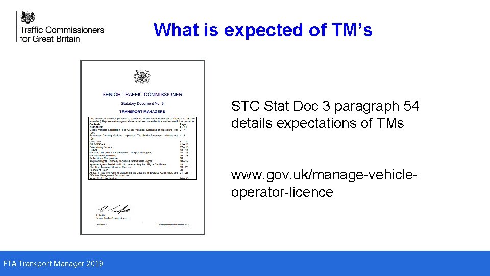 What is expected of TM’s STC Stat Doc 3 paragraph 54 details expectations of