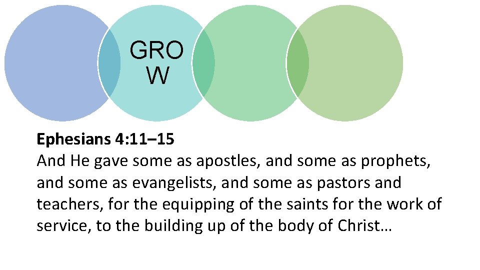 GRO W Ephesians 4: 11– 15 And He gave some as apostles, and some