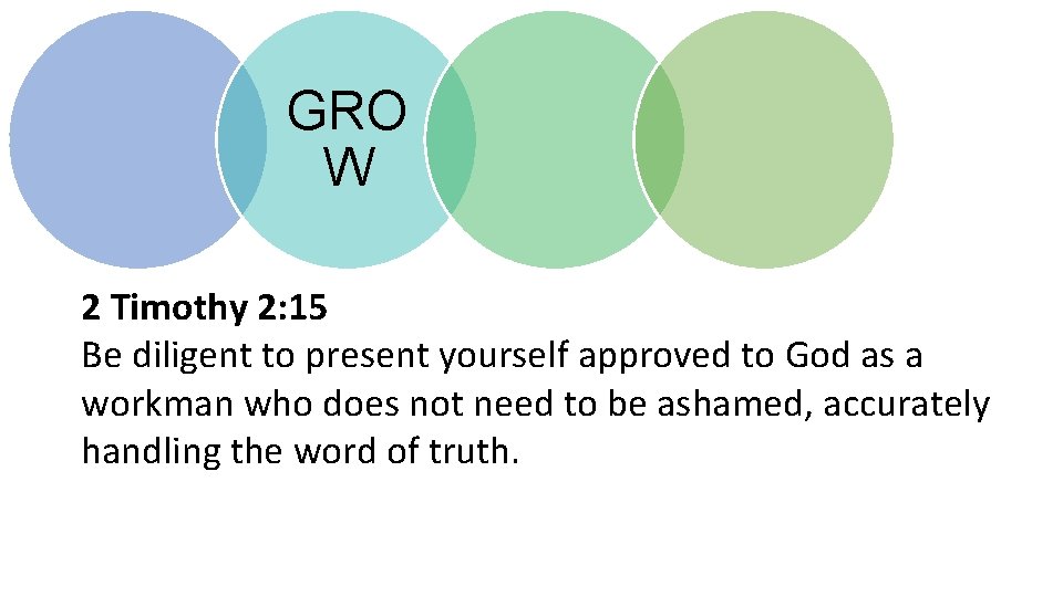 GRO W 2 Timothy 2: 15 Be diligent to present yourself approved to God