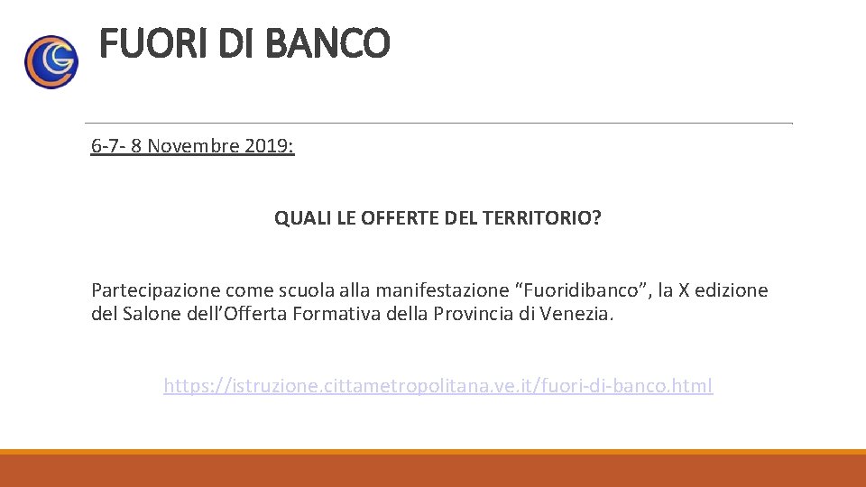 FUORI DI BANCO 6 -7 - 8 Novembre 2019: QUALI LE OFFERTE DEL TERRITORIO?