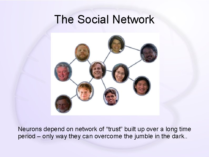 The Social Network Neurons depend on network of “trust” built up over a long