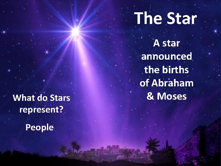 The Star What do Stars represent? People A star announced the births of Abraham