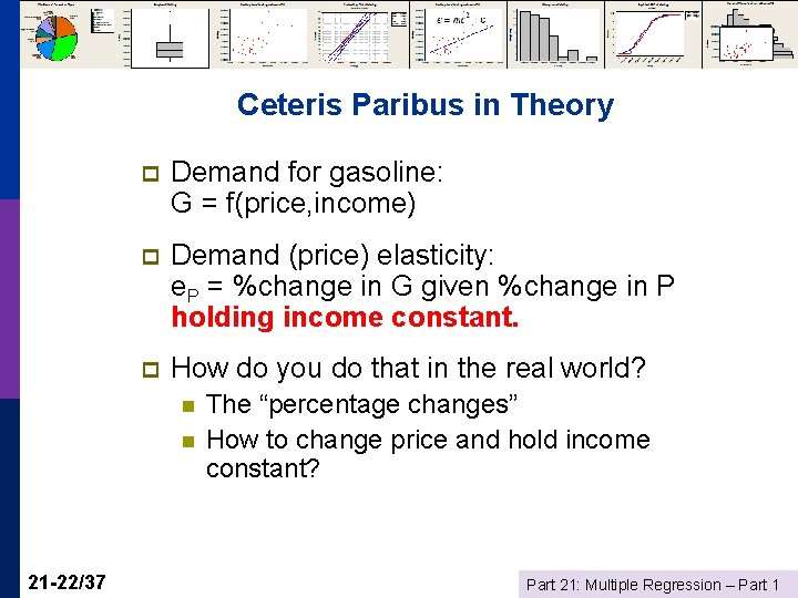Ceteris Paribus in Theory p Demand for gasoline: G = f(price, income) p Demand