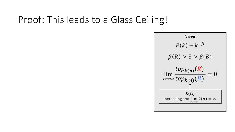 Proof: This leads to a Glass Ceiling! Given • 