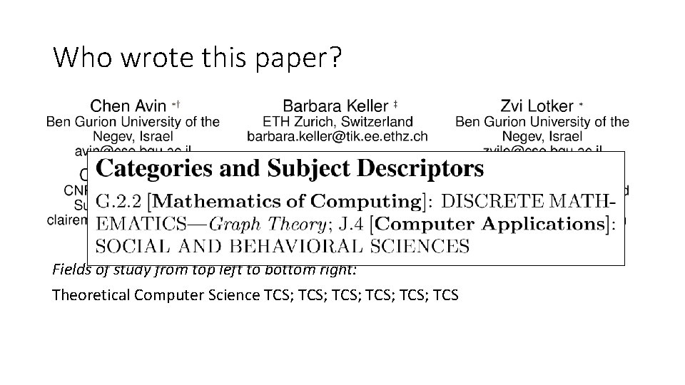 Who wrote this paper? Fields of study from top left to bottom right: Theoretical