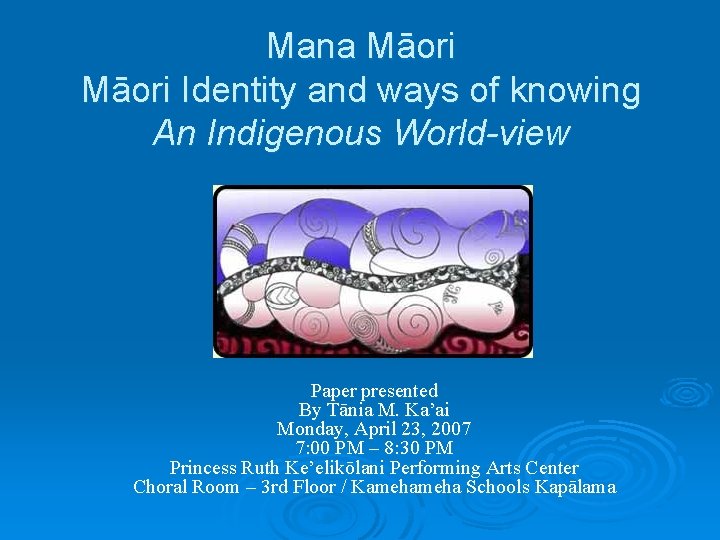 Mana Māori Identity and ways of knowing An Indigenous World-view Paper presented By Tānia Mana Māori Identity and ways of knowing An Indigenous World-view Paper presented By Tānia