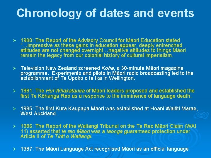 Chronology of dates and events Ø 1980: The Report of the Advisory Council for Chronology of dates and events Ø 1980: The Report of the Advisory Council for