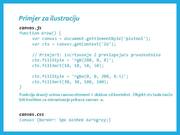 Primjer za ilustraciju canvas. js function draw() { var canvas = document. get. Element.