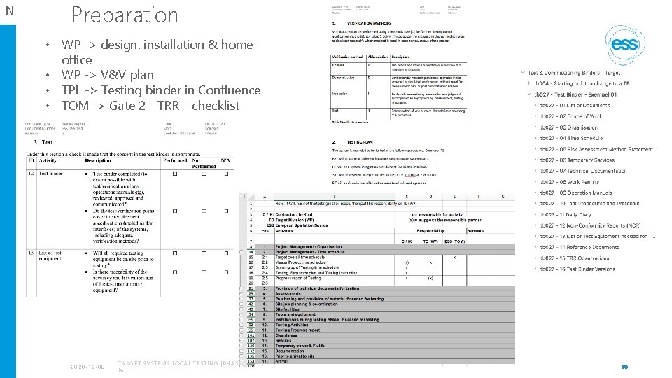 N Preparation • WP -> design, installation & home office • WP -> V&V