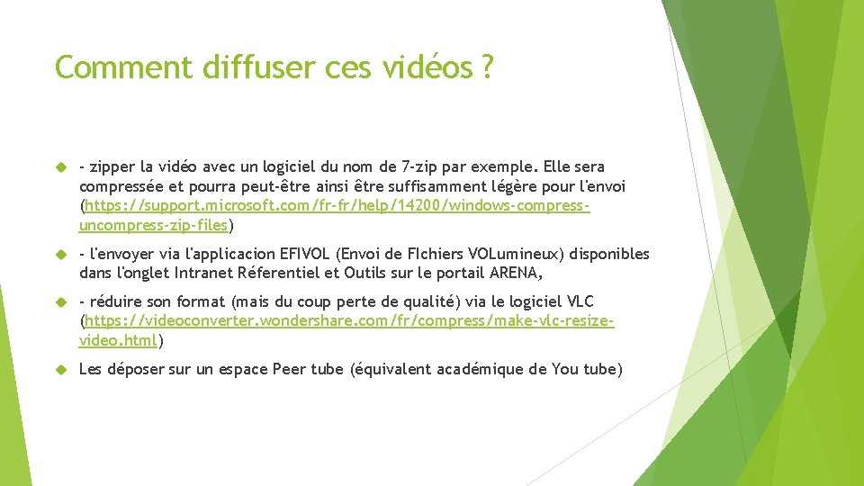 Comment diffuser ces vidéos ? - zipper la vidéo avec un logiciel du nom