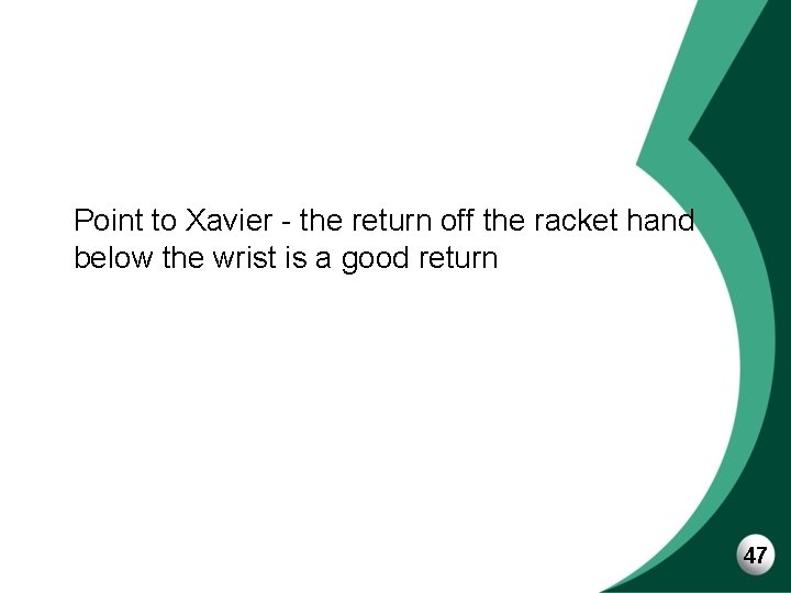 Point to Xavier - the return off the racket hand below the wrist is