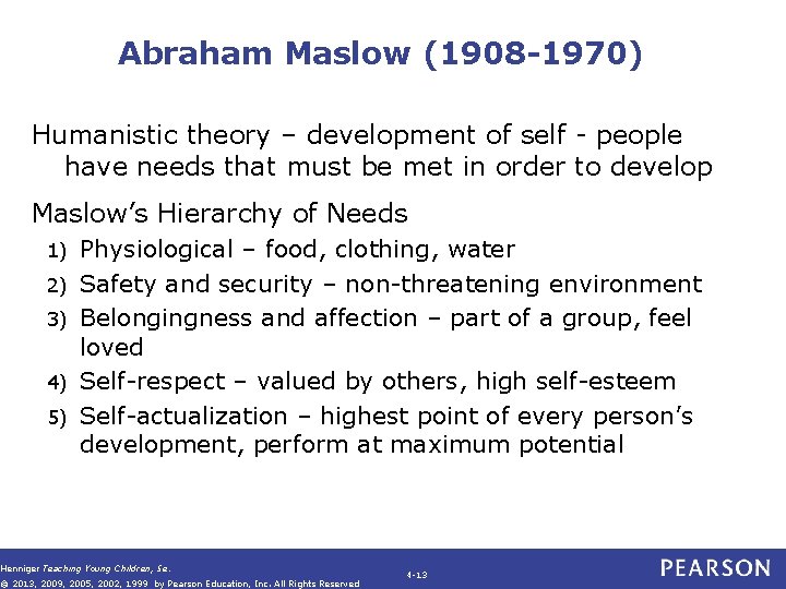 Abraham Maslow (1908 -1970) Humanistic theory – development of self - people have needs Abraham Maslow (1908 -1970) Humanistic theory – development of self - people have needs