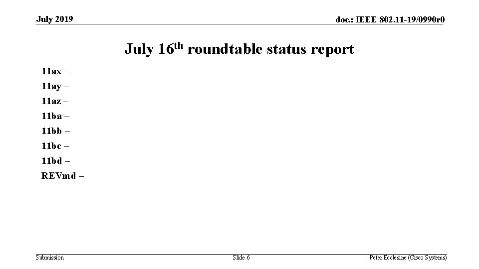 July 2019 doc. : IEEE 802. 11 -19/0990 r 0 July 16 th roundtable