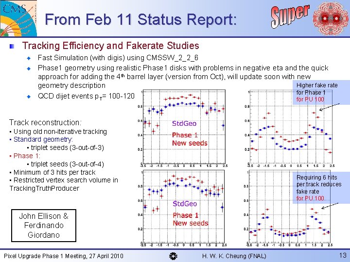 From Feb 11 Status Report: Tracking Efficiency and Fakerate Studies Fast Simulation (with digis)
