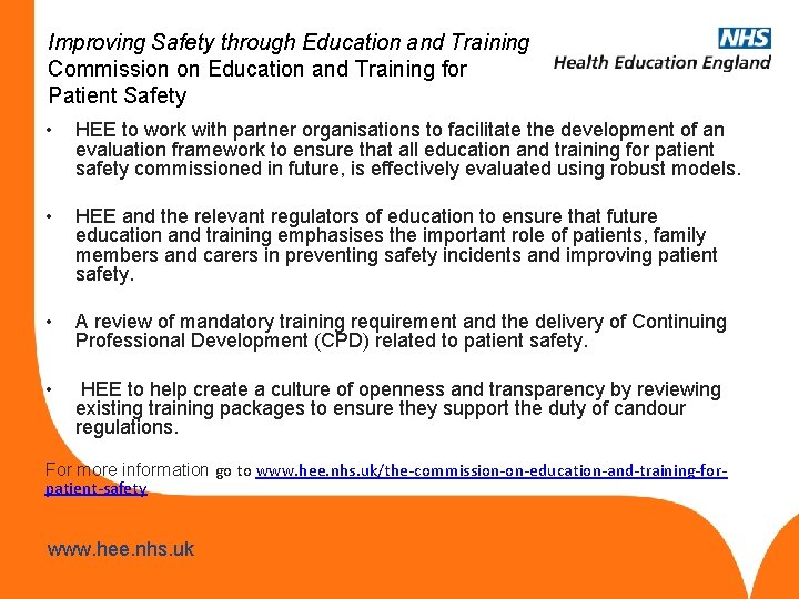 Improving Safety through Education and Training Commission on Education and Training for Patient Safety