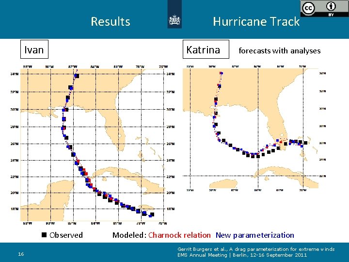 Results Ivan n Observed 16 Hurricane Track Katrina forecasts with analyses Modeled: Charnock relation