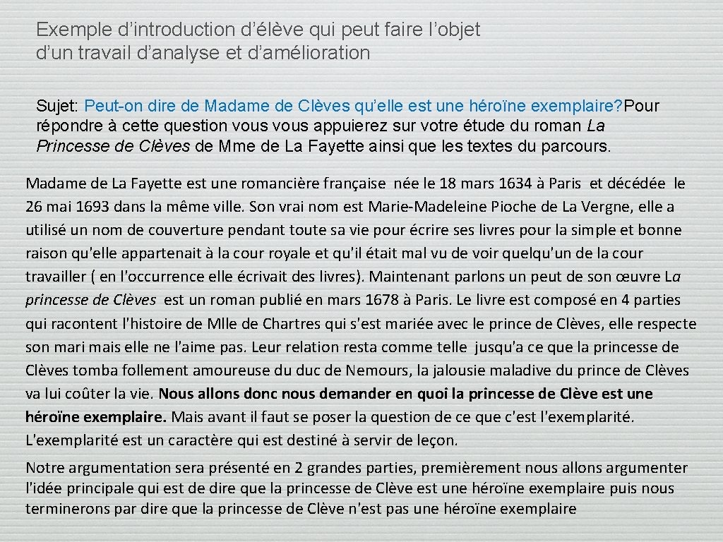 Exemple d’introduction d’élève qui peut faire l’objet d’un travail d’analyse et d’amélioration Sujet: Peut-on