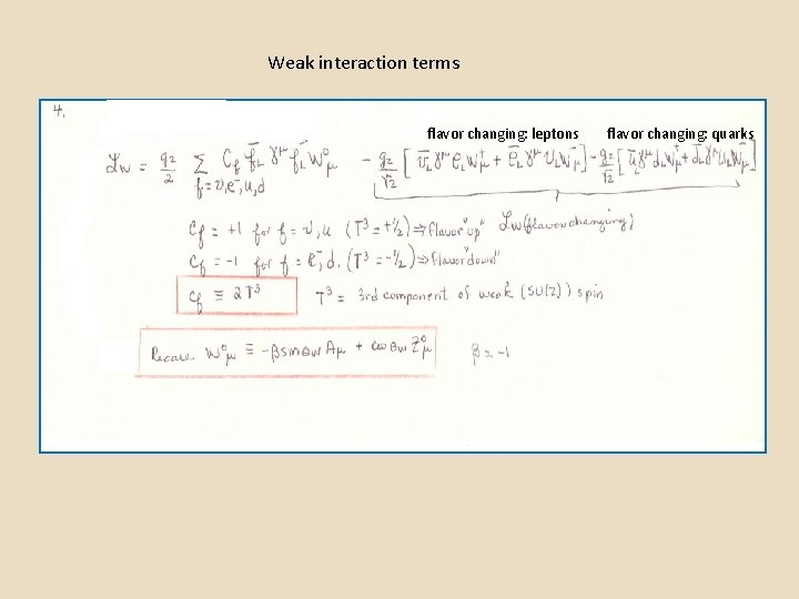 Weak interaction terms flavor changing: leptons flavor changing: quarks Weak interaction terms flavor changing: leptons flavor changing: quarks