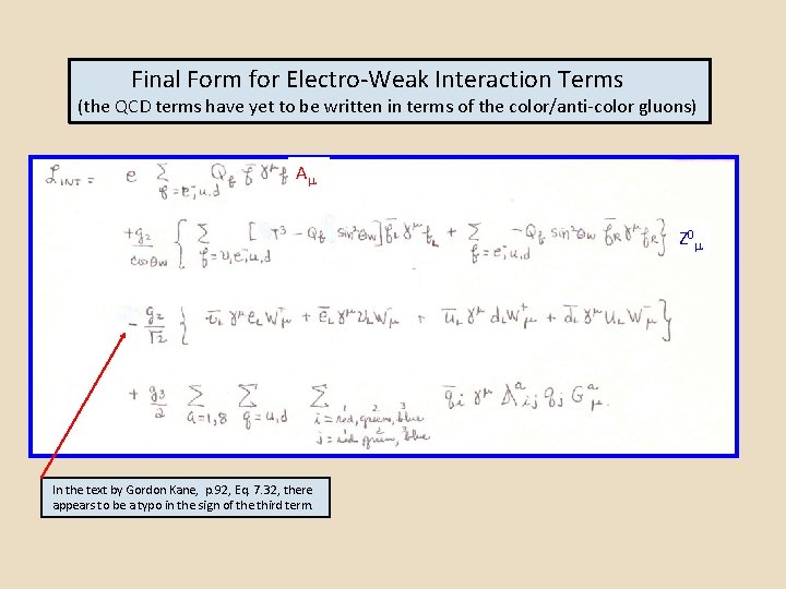 Final Form for Electro-Weak Interaction Terms (the QCD terms have yet to be written