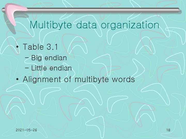 Multibyte data organization • Table 3. 1 – Big endian – Little endian •