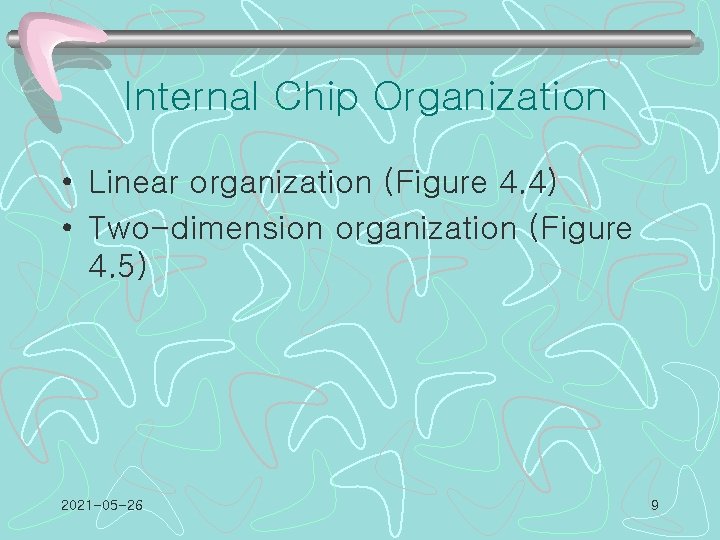 Internal Chip Organization • Linear organization (Figure 4. 4) • Two-dimension organization (Figure 4.