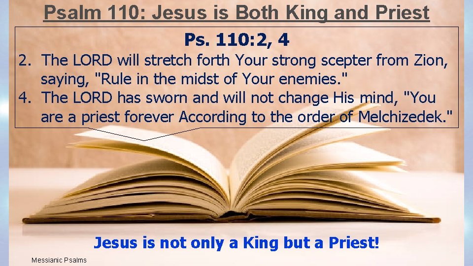 Psalm 110: Jesus is Both King and Priest Ps. 110: 2, 4 2. The