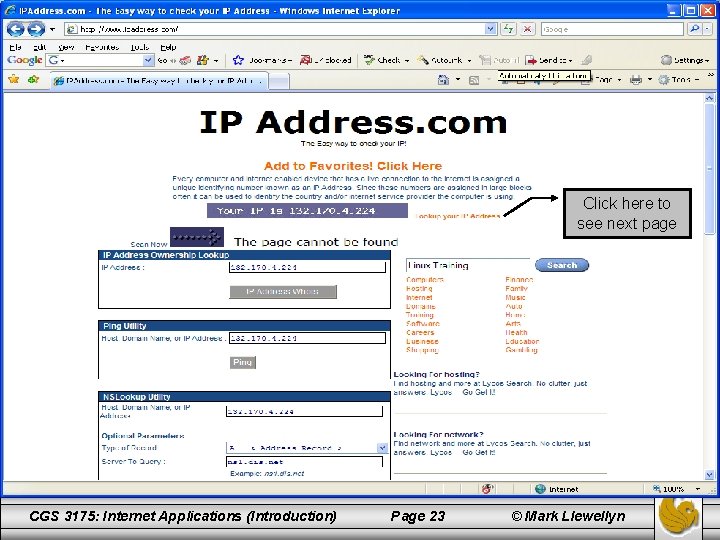 TCP/IP Click here to see next page CGS 3175: Internet Applications (Introduction) Page 23