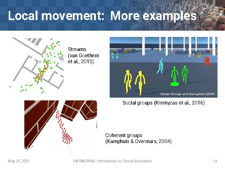 Local movement: More examples Streams (van Goethem et al. , 2015) Social groups (Kremyzas