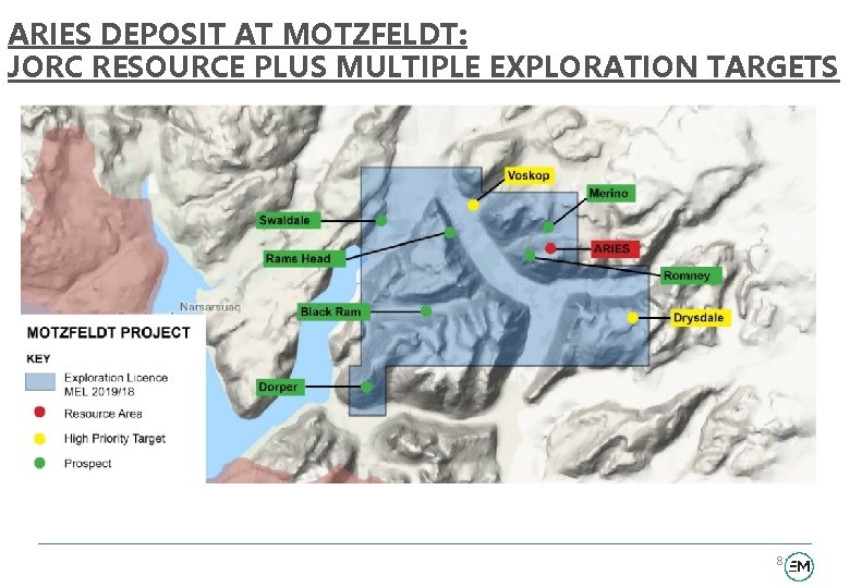 ARIES DEPOSIT AT MOTZFELDT: JORC RESOURCE PLUS MULTIPLE EXPLORATION TARGETS 8 