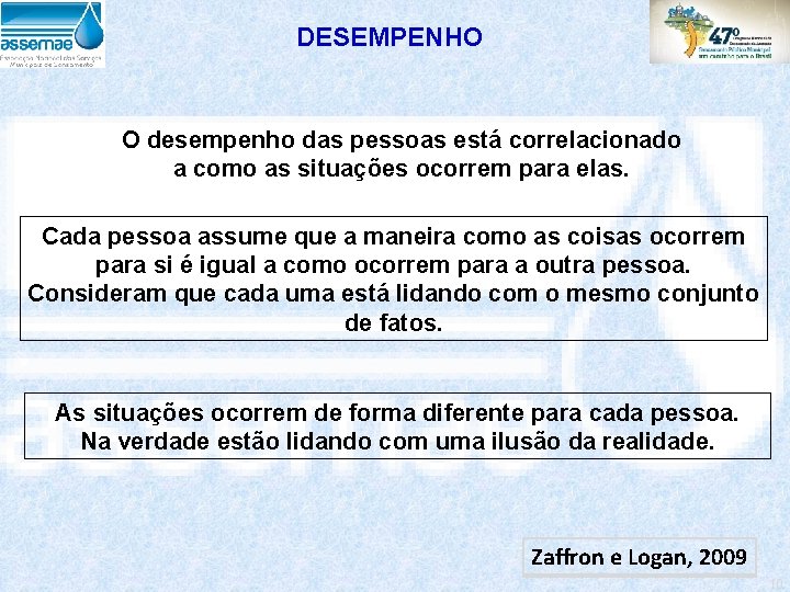 DESEMPENHO O desempenho das pessoas está correlacionado a como as situações ocorrem para elas.