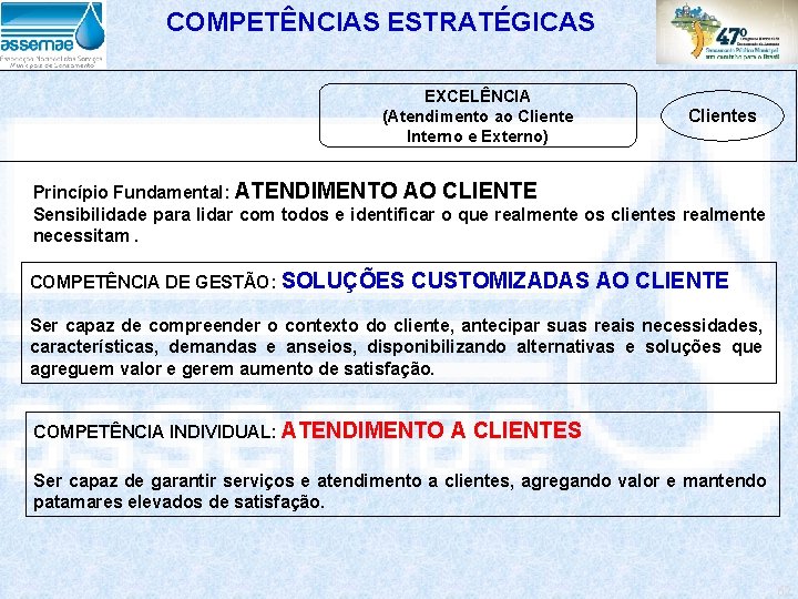 COMPETÊNCIAS ESTRATÉGICAS EXCELÊNCIA (Atendimento ao Cliente Interno e Externo) Clientes Princípio Fundamental: ATENDIMENTO AO