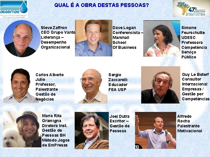 QUAL É A OBRA DESTAS PESSOAS? Steve Zaffron CEO Grupo Vanto Liderança – Desempenho