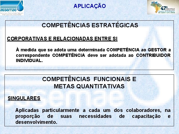 APLICAÇÃO COMPETÊNCIAS ESTRATÉGICAS CORPORATIVAS E RELACIONADAS ENTRE SI À medida que se adota uma