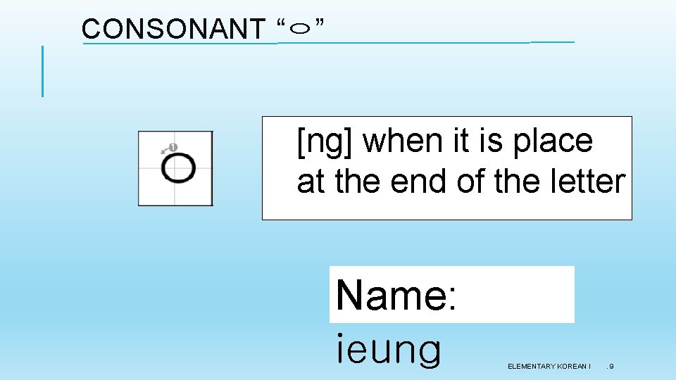 CONSONANT “ㅇ” [ng] when it is place at the end of the letter Name: