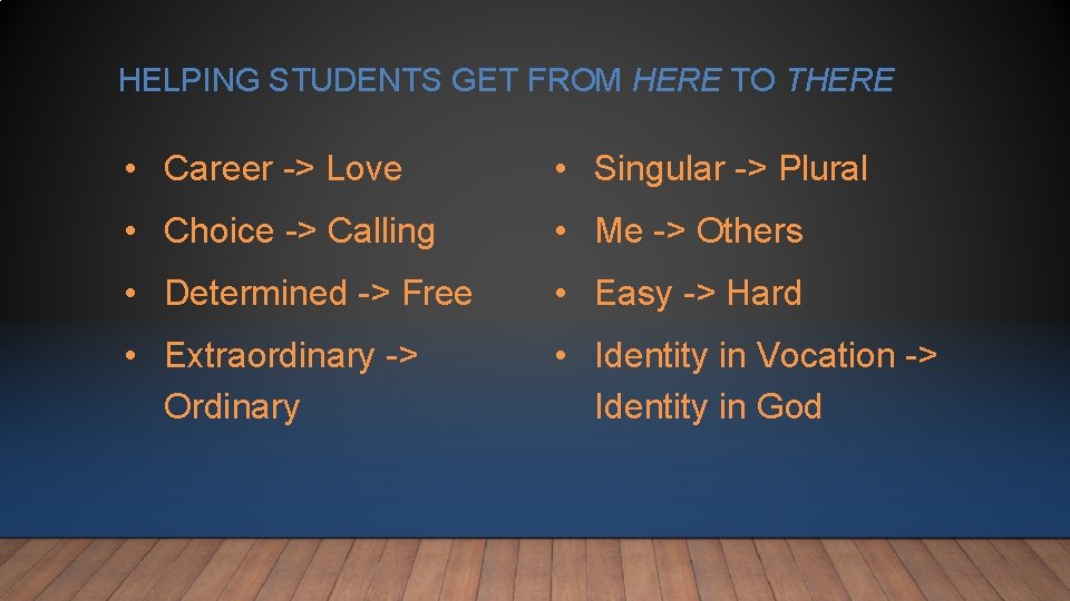 HELPING STUDENTS GET FROM HERE TO THERE • Career -> Love • Singular -> HELPING STUDENTS GET FROM HERE TO THERE • Career -> Love • Singular ->