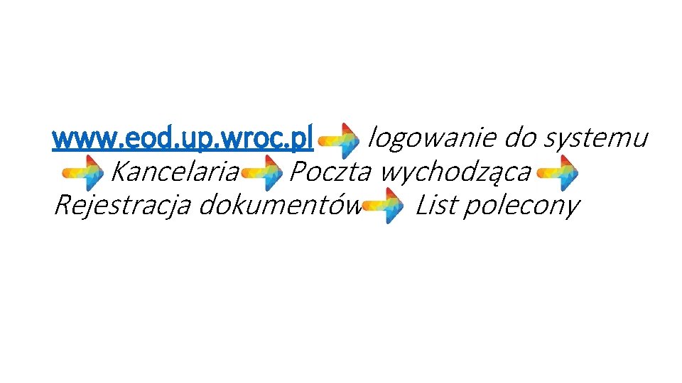 logowanie do systemu Kancelaria Poczta wychodząca Rejestracja dokumentów List polecony www. eod. up. wroc.