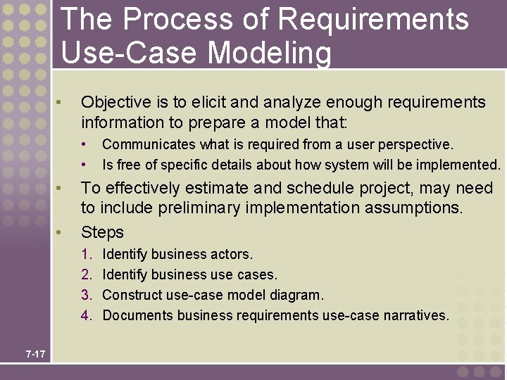 The Process of Requirements Use-Case Modeling • Objective is to elicit and analyze enough