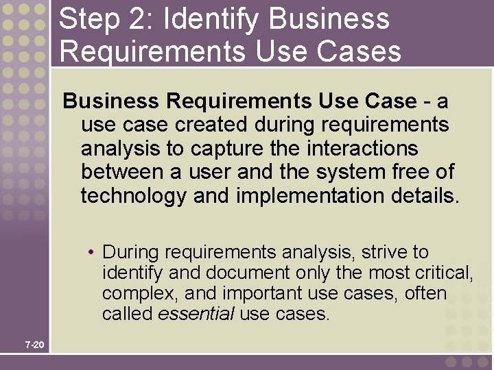 Step 2: Identify Business Requirements Use Cases Business Requirements Use Case - a use