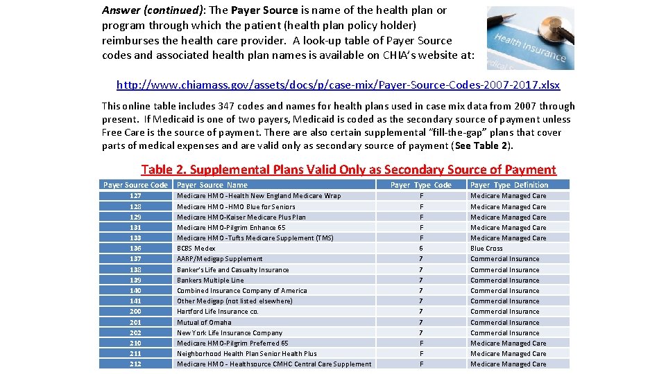 Payer Type Question What is the difference between the Primary