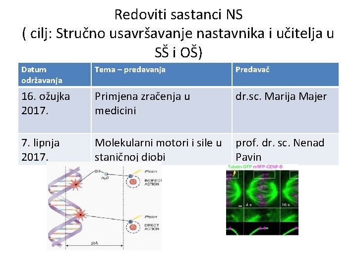 Redoviti sastanci NS ( cilj: Stručno usavršavanje nastavnika i učitelja u SŠ i OŠ)