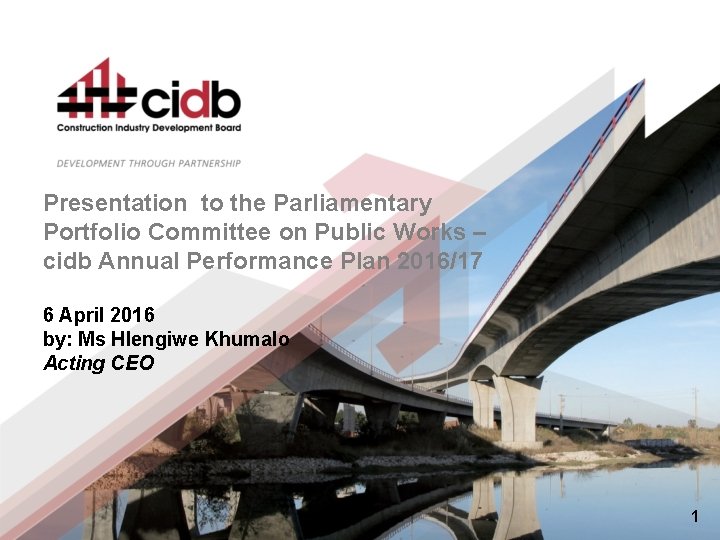 Presentation to the Parliamentary Portfolio Committee on Public Works – cidb Annual Performance Plan