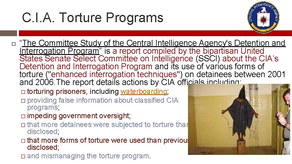 C. I. A. Torture Programs “The Committee Study of the Central Intelligence Agency's Detention
