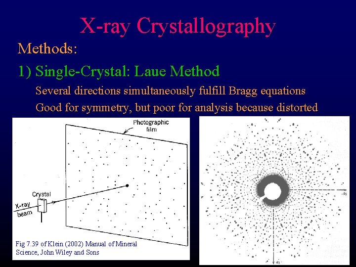 X-ray Crystallography Methods: 1) Single-Crystal: Laue Method Several directions simultaneously fulfill Bragg equations Good