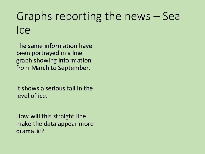 Graphs reporting the news – Sea Ice The same information have been portrayed in