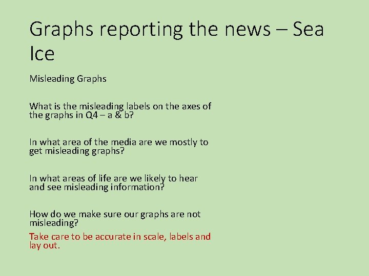 Graphs reporting the news – Sea Ice Misleading Graphs What is the misleading labels