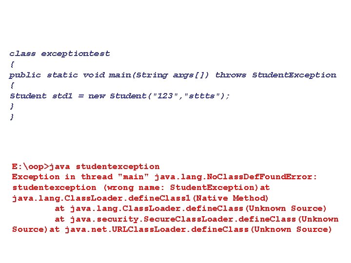 class exceptiontest { public static void main(String args[]) throws Student. Exception { Student std