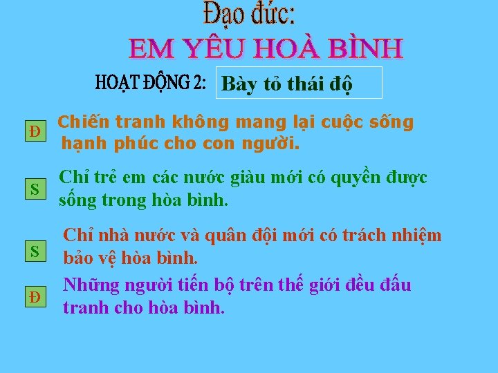 Bày tỏ thái độ Đ Chiến tranh không mang lại cuộc sống hạnh phúc