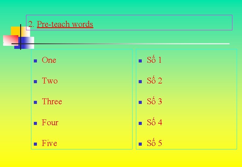 2. Pre-teach words n One n Số 1 n Two n Số 2 n 2. Pre-teach words n One n Số 1 n Two n Số 2 n